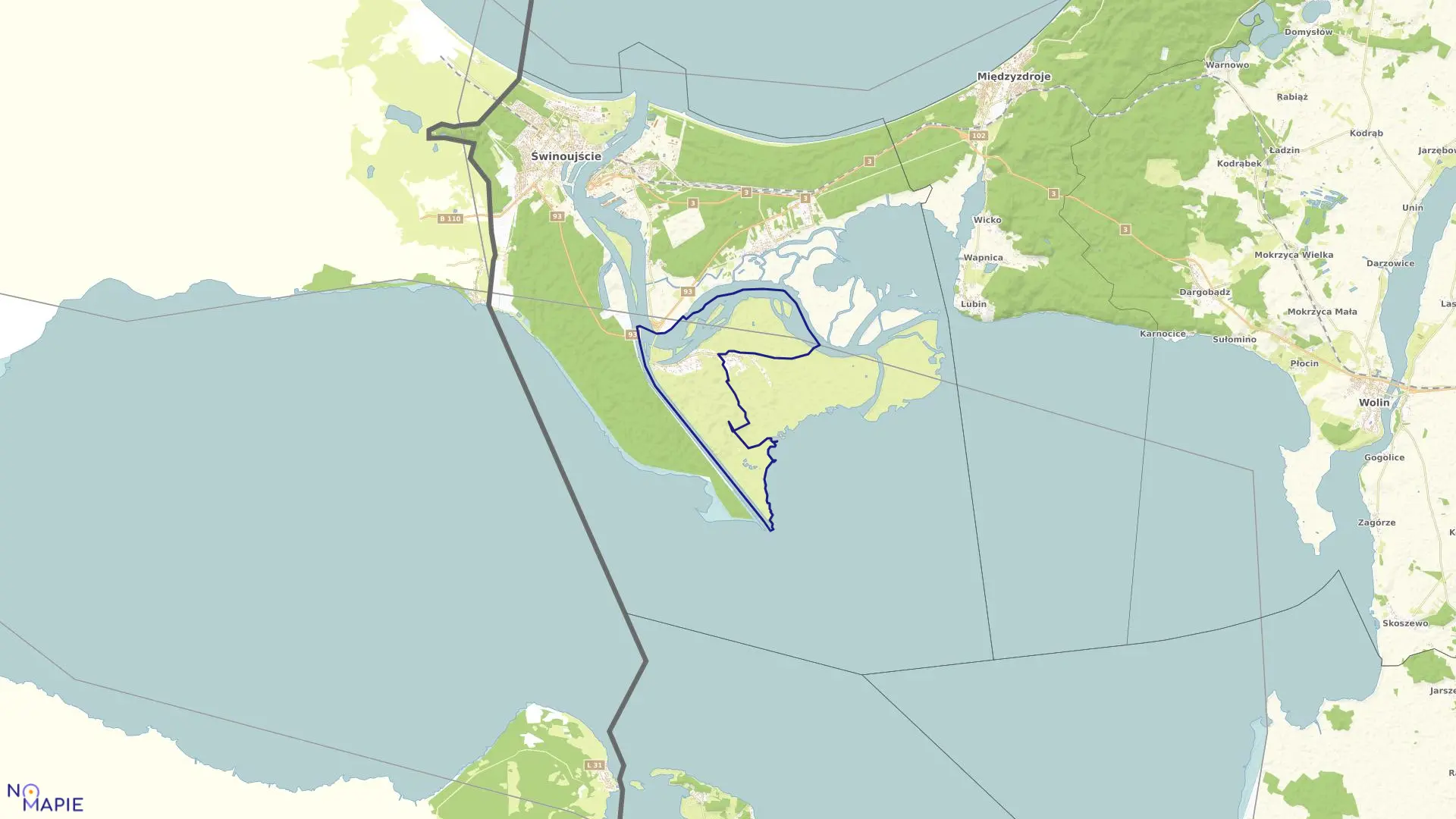 Mapa obrębu Karsibór 15 w mieście Świnoujście