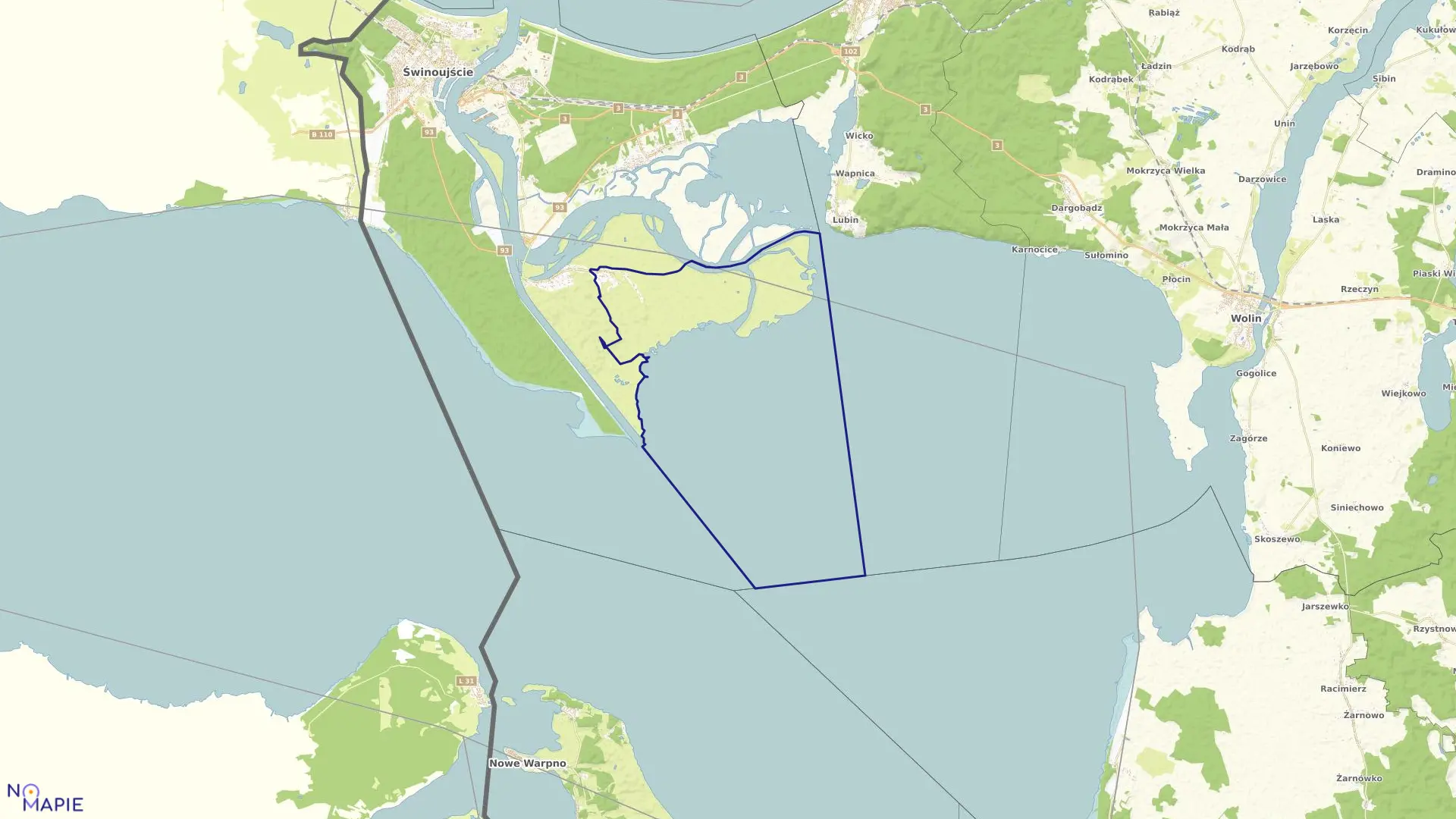 Mapa obrębu Karsibór 19 w mieście Świnoujście