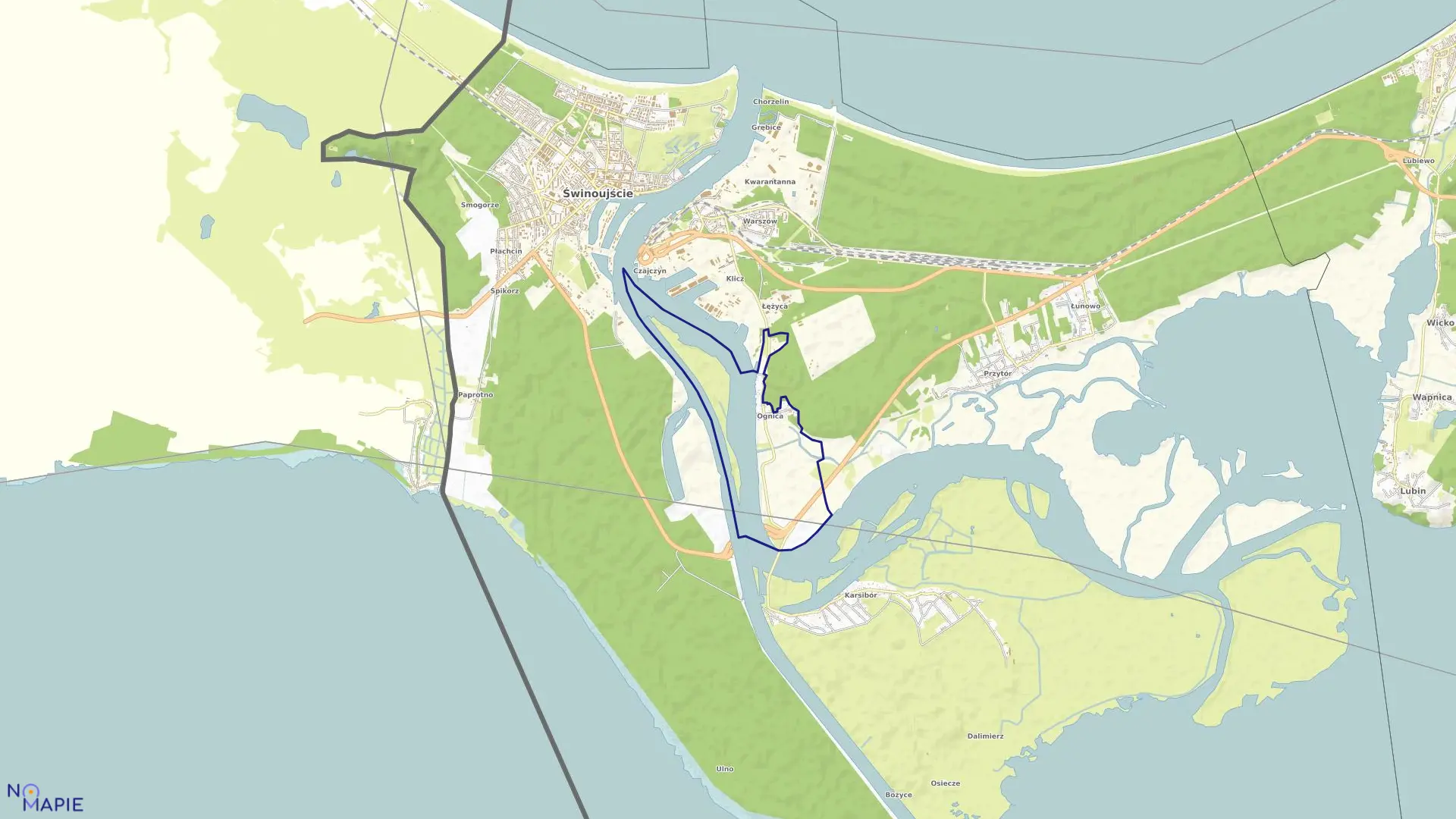 Mapa obrębu Ognica 13 w mieście Świnoujście