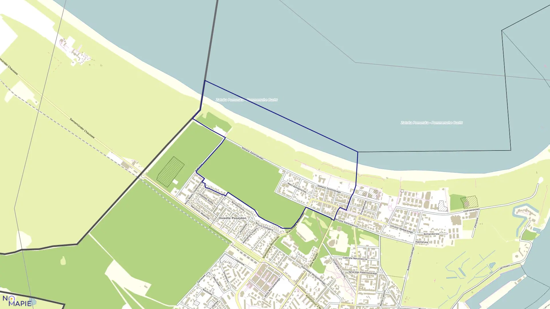 Mapa obrębu Świnoujście 1 w mieście Świnoujście