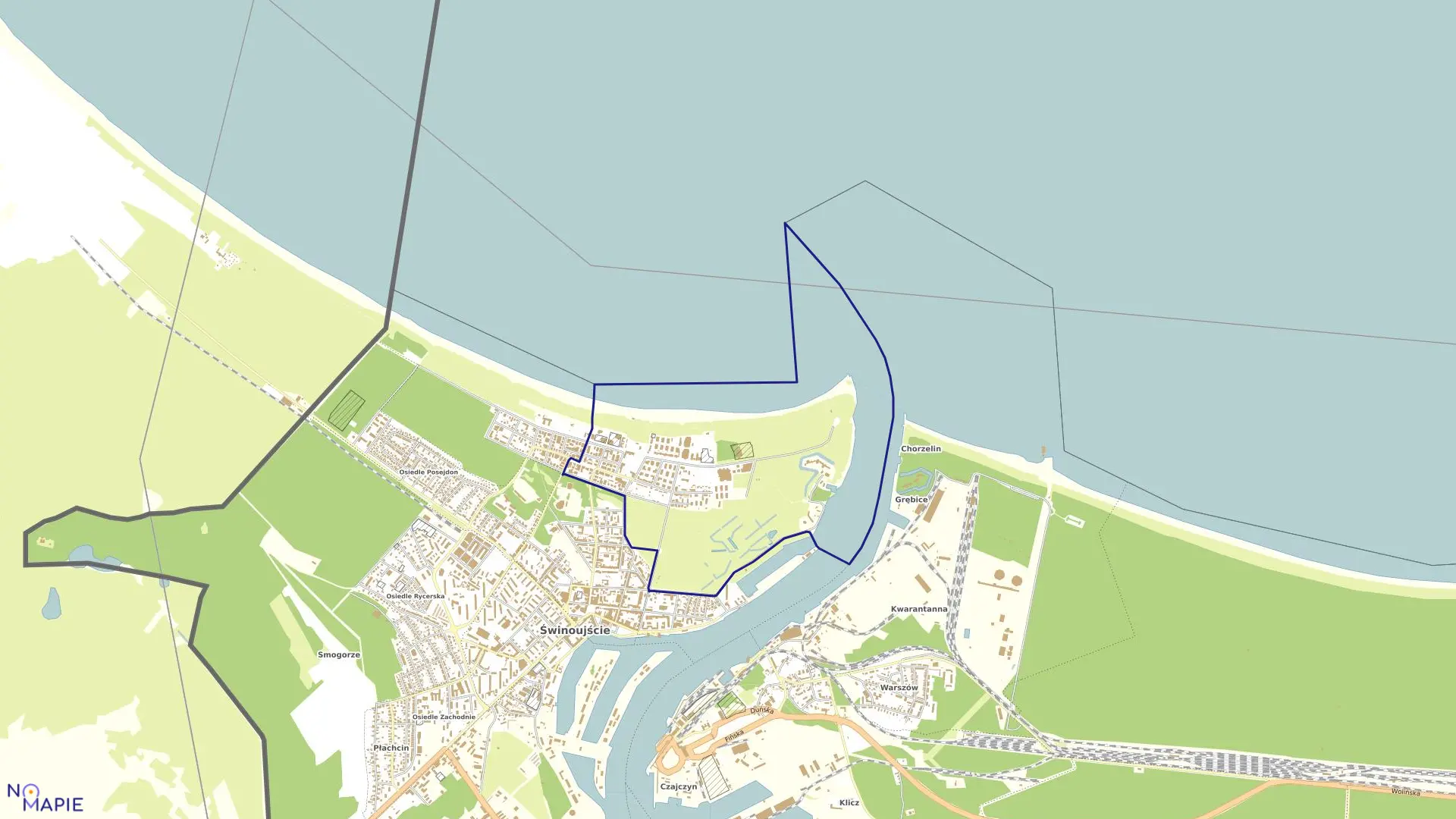 Mapa obrębu Świnoujście 2 w mieście Świnoujście