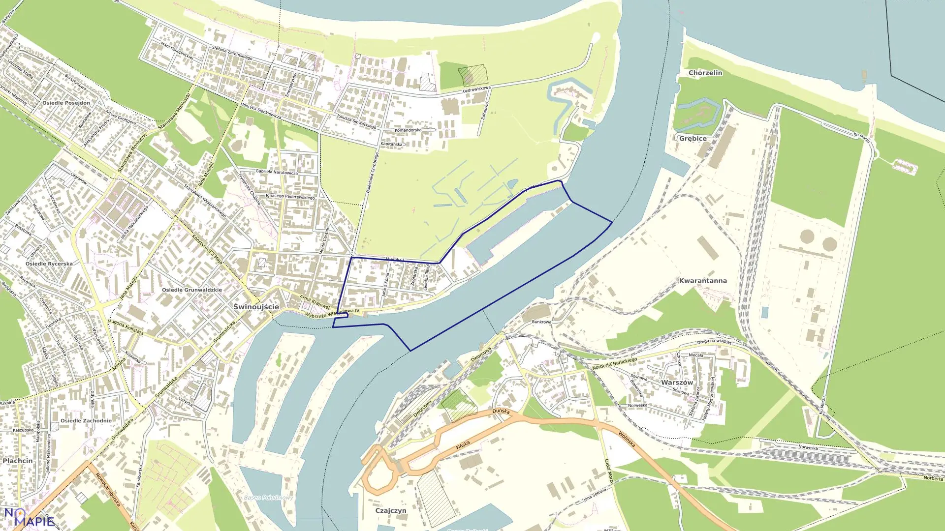 Mapa obrębu Świnoujście 7 w mieście Świnoujście