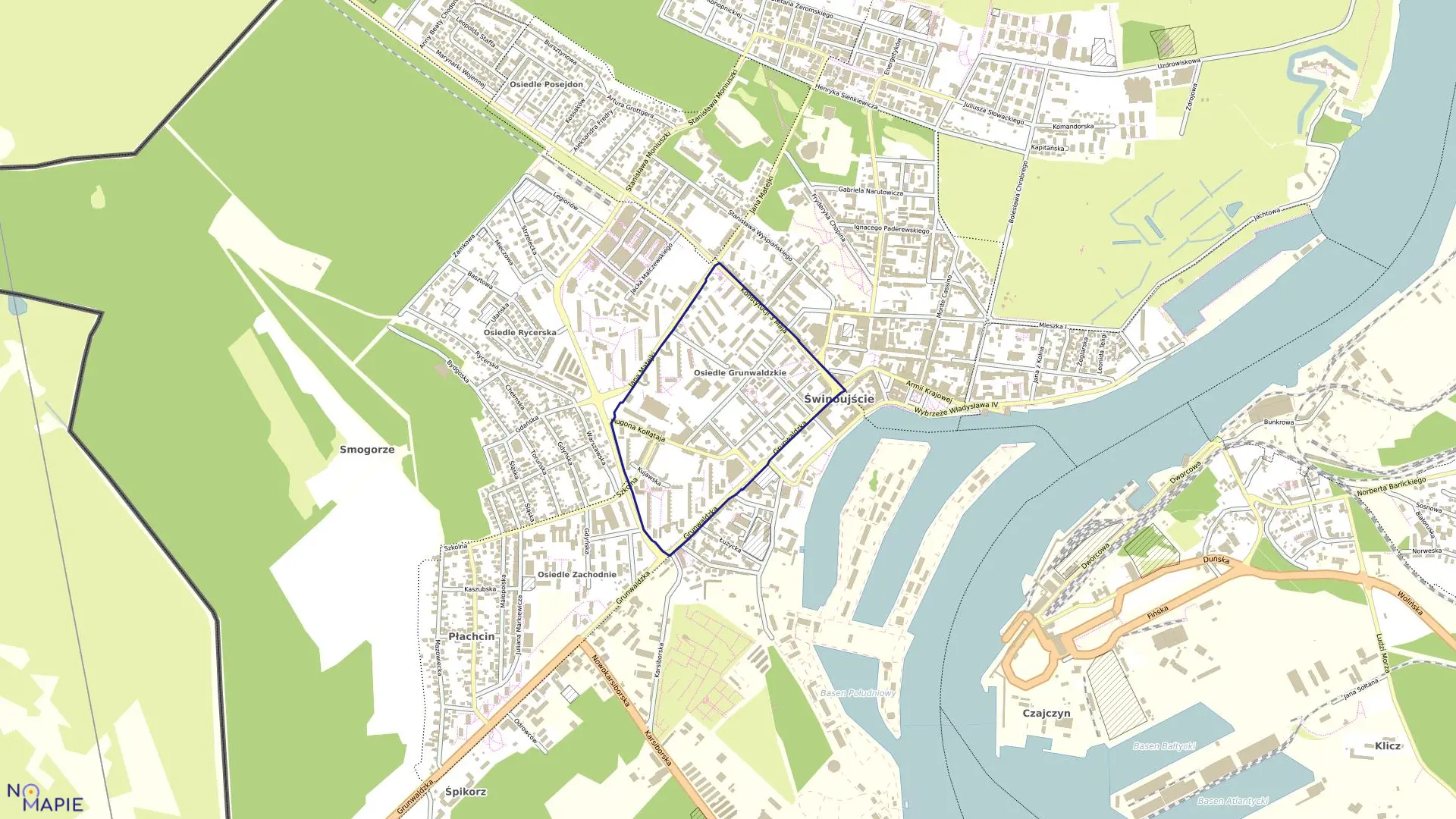 Mapa obrębu Świnoujście 8 w mieście Świnoujście
