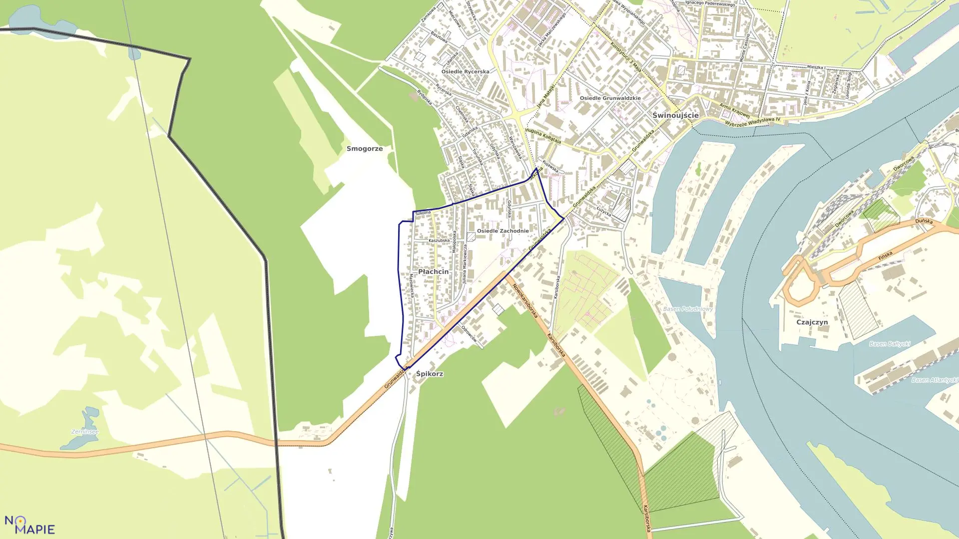 Mapa obrębu Świnoujście 9 w mieście Świnoujście